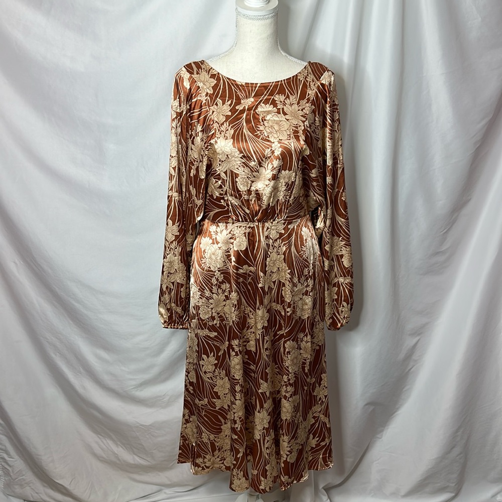 Listicle (Baltic Born) Copper Brown and Cream Satin Vintage Inspired Dress